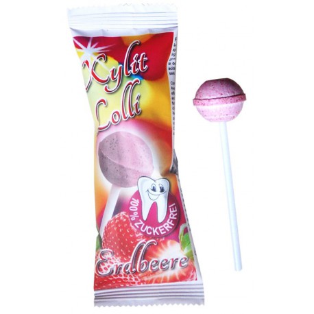 Erdbeer Lolli mit Xylit - zuckerfreier Dauerlutscher, 1 Stk